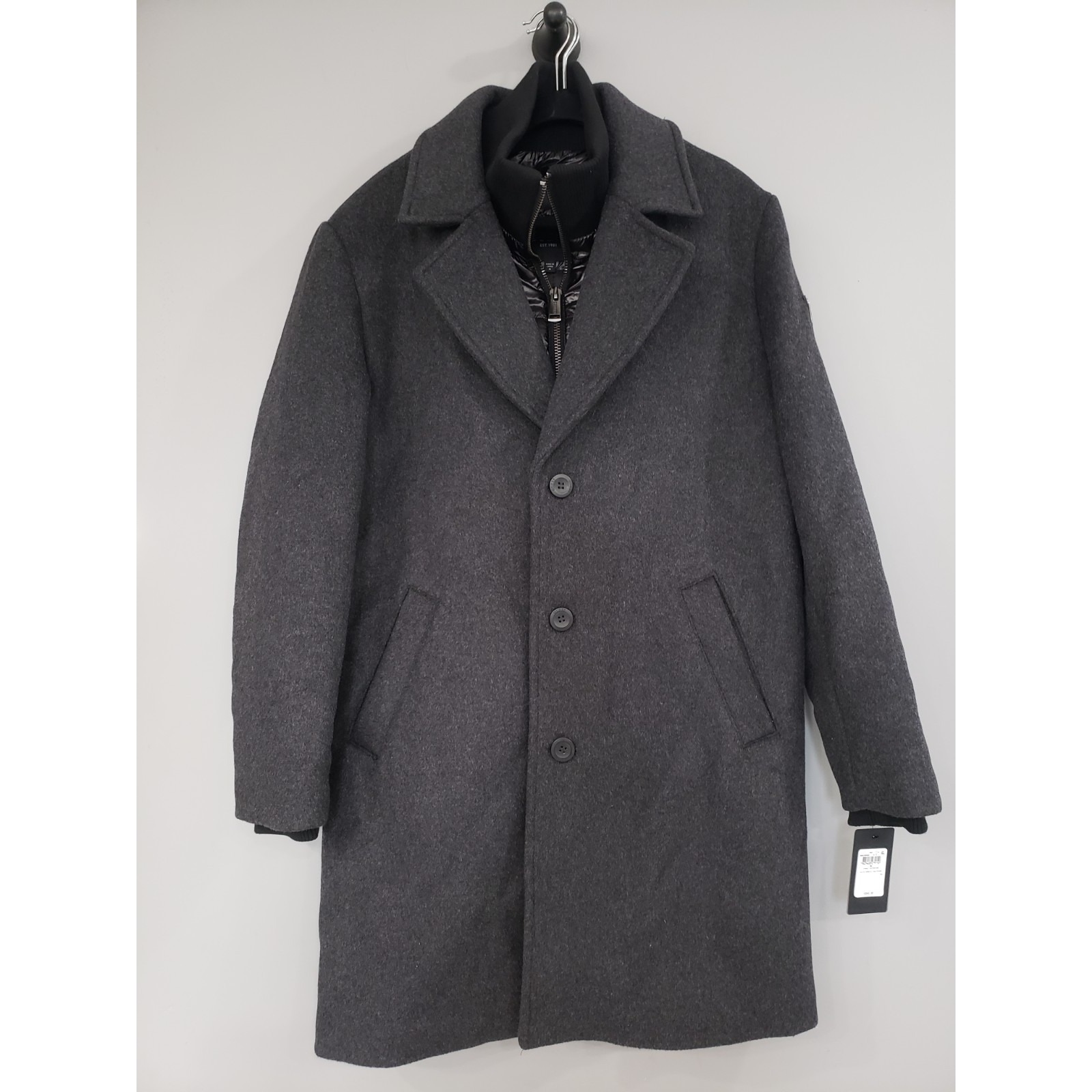 New Guess Wool Blend Overcoat Mens Medium Gray Insulated Quilted Lining Jacket